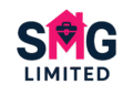 SMG Limited logo with bold navy blue letters, a pink house symbol forming the letter M, and a briefcase icon inside the house